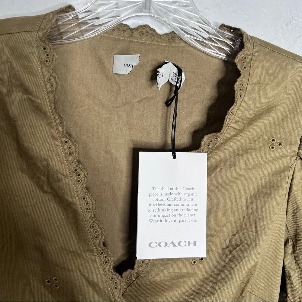 Coach Midi Dress Women’s 4 Eyelet Wrap Milkmaid Cottage Pockets Olive FF
